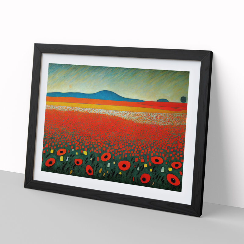Graceful Poppy Field Flowers - Single Picture Frame Print, Black Framed, 34cm H x 46cm W x 2cm D