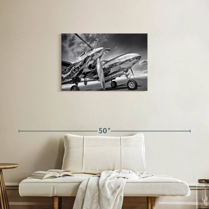 Mehar Monochrome Silver Plane, 20" H x 30" W