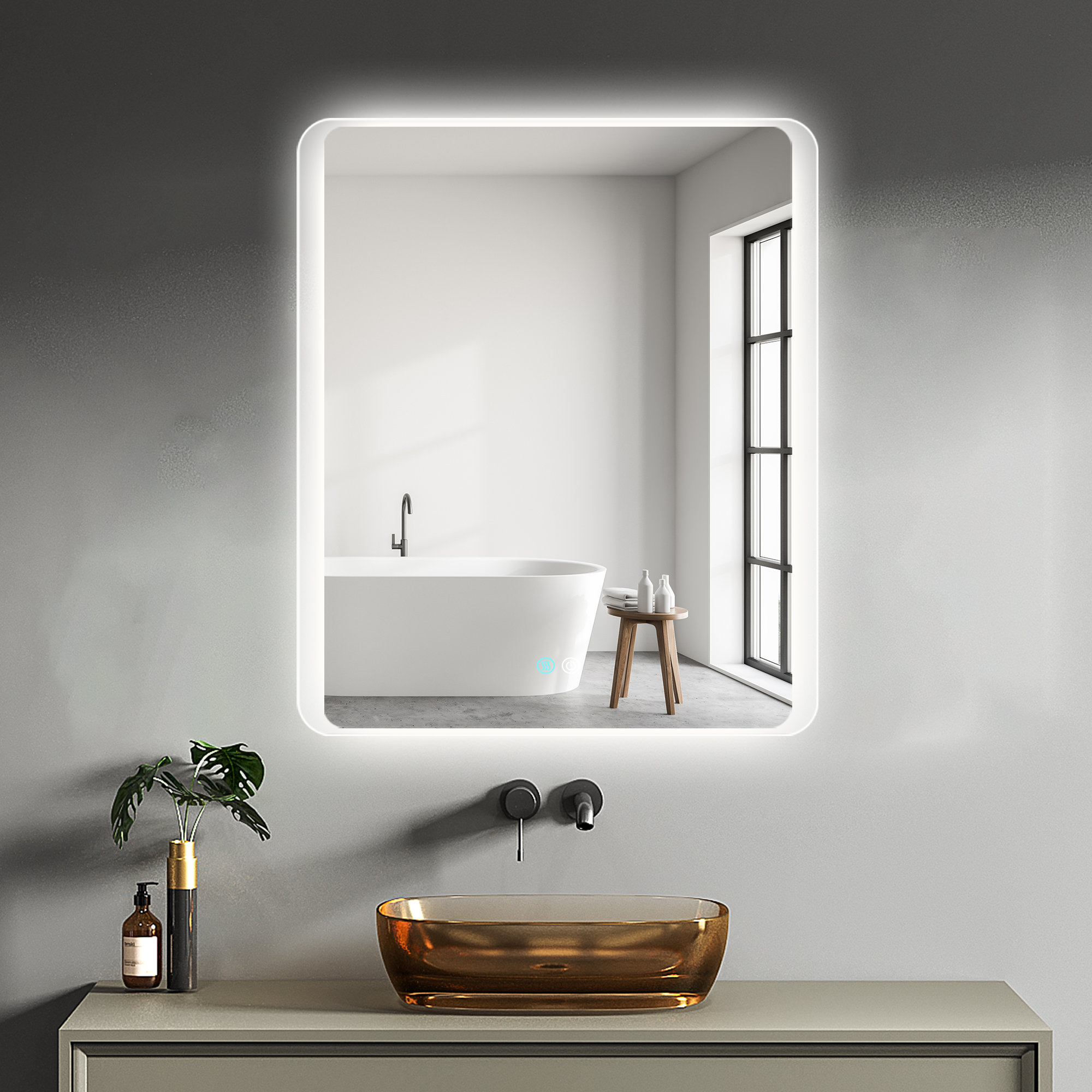 Ivy Bronx Hailea Rectangle Frameless AntiFog LED Lighted Dimmable Wall