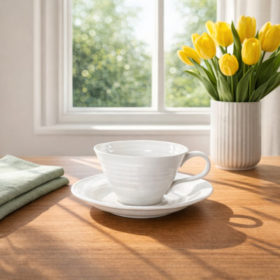 Portmeirion Sophie Conran White tasse à thé / soucoupe blanche 8 oz