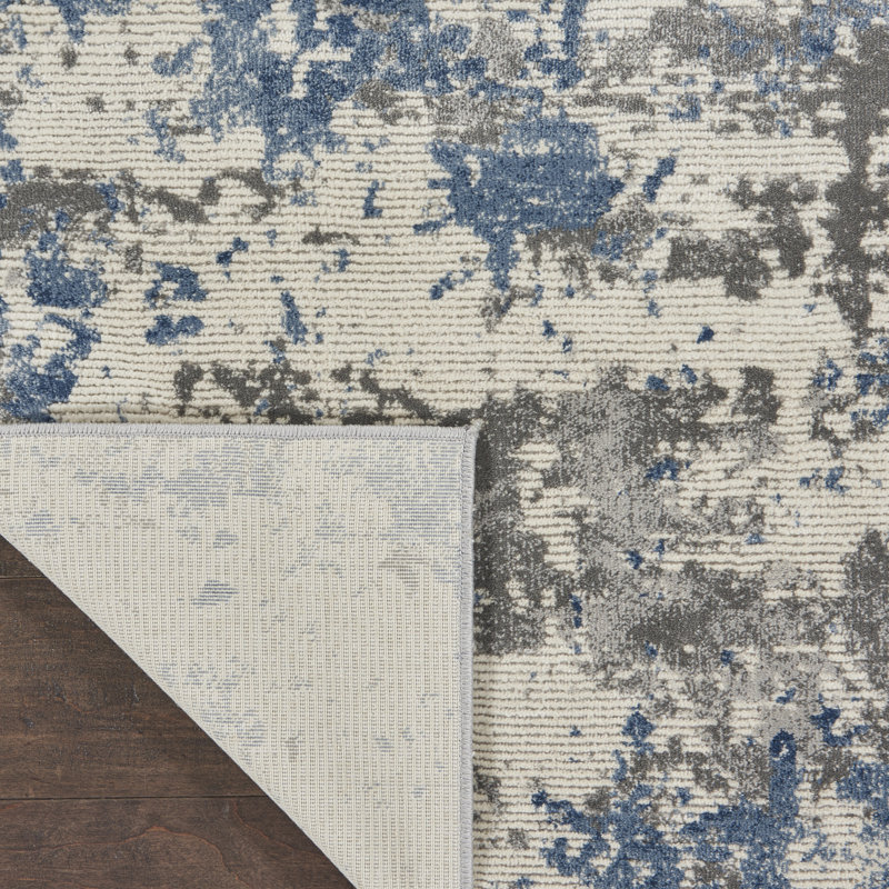 Abstract Blue/Gray/Cream Area Rug, Runner 2'2" x 7'6"