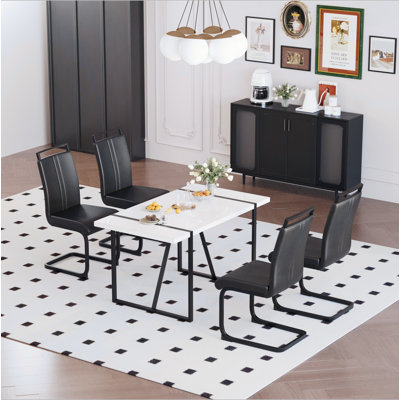 Ensemble de table de salle à manger en bois aggloméré rectangulaire blanc de 55 po et 4 chaises de salle à manger en polyuréthane