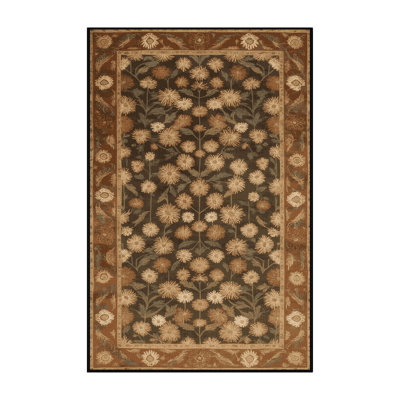 Machine Washable Botanical Brown Area Rug
