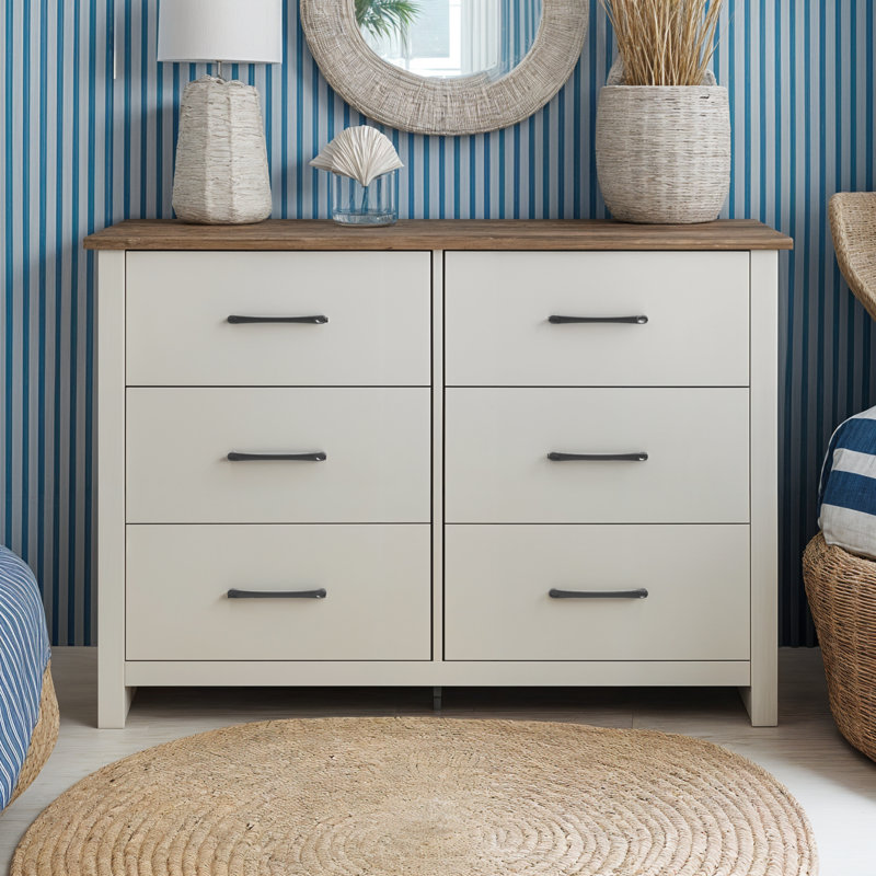 Walter 6-Drawer Double Dresser, Ivory/Knotty Oak