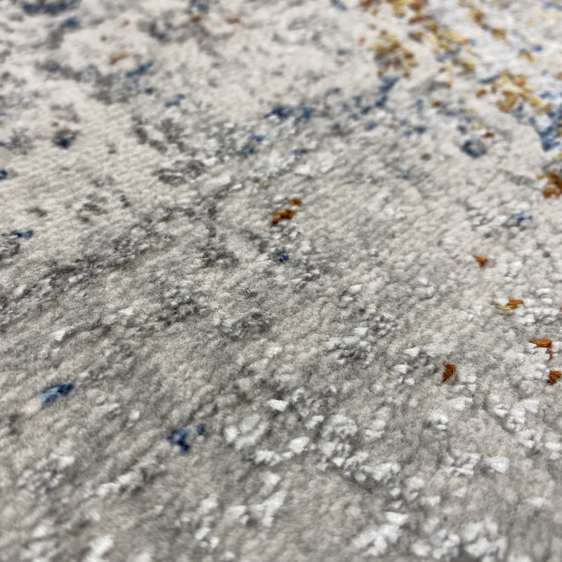 Tapis abstrait en polypropylène tissé à la machine en gris clair / brun, Tapis de couloir 2 pi 2 po x 7 pi 5 po