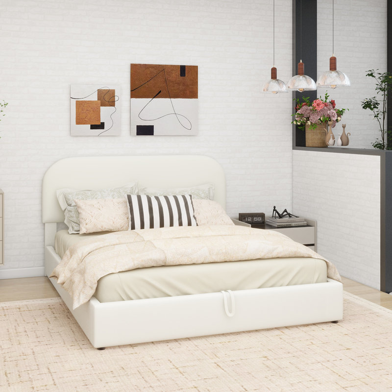 Lit plateforme tapissier Teddy, Grand lit, Blanc