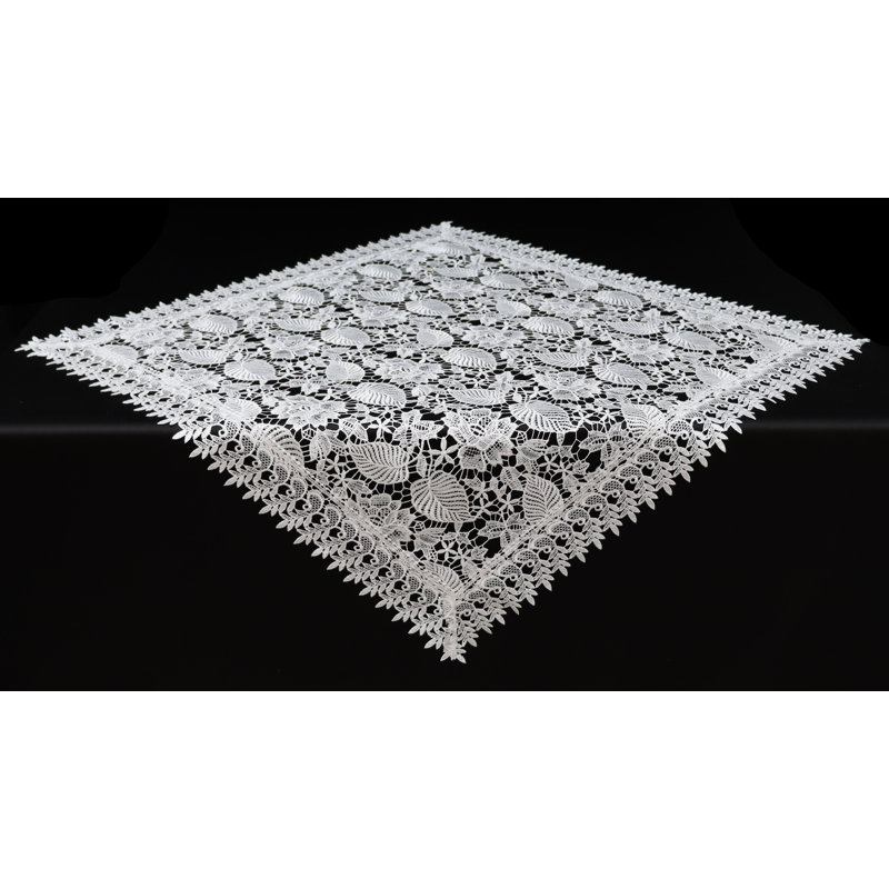 Nappe carrée en polyester floral, Blanc