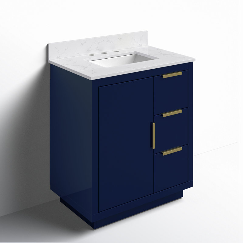 Broadlands 30'' Single Bathroom Vanity with Engineered Marble Top, Blue