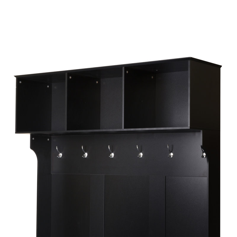 Entryway Hall Tree with Bench, 6 Hooks & Storage Drawer - 3-in-1 Organizer, Black