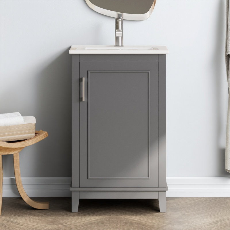 Petit meuble-lavabo moderne de 20 pouces avec lavabo en céramique - 20 * 14,5 * 33,3 pouces, rangement spacieux, 1 porte à fermeture en douceur