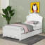Élégant lit plateforme en bois avec tête de lit à motif floral et lit gigogne caché-999315653-999315655