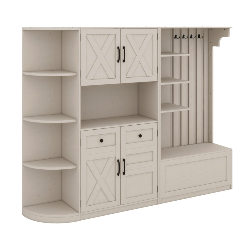Multifunctional Left-Right Combination Hall Cabinet (Can Be Used Separately) With Storage And 4 Hooks, Storage Cabinet/ Hall Tree 2 In 1 For Living Room, Kitchen And Hallway