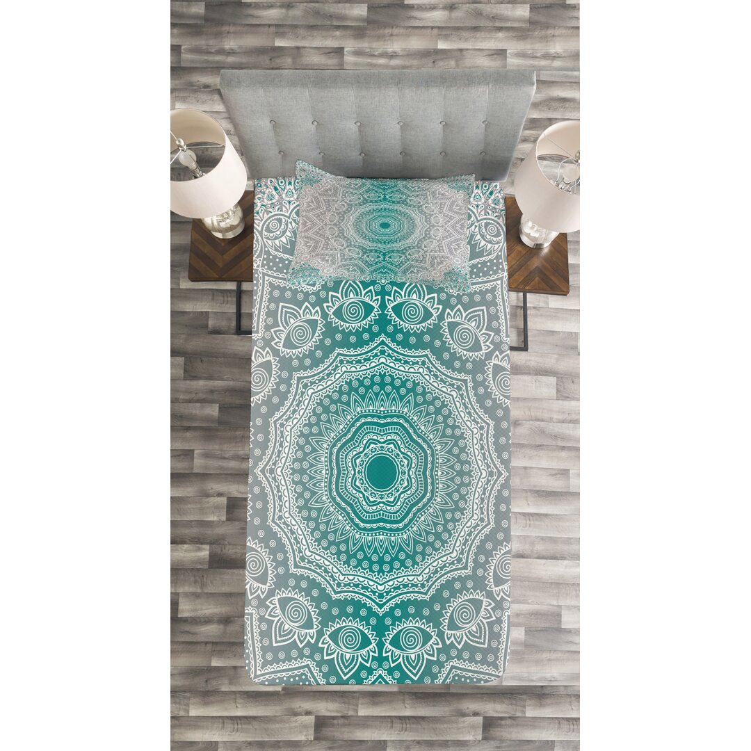 Gestepptes Bettdecken-Set, Mandala Occult Motiv, Grau und Teal, Grau Teal