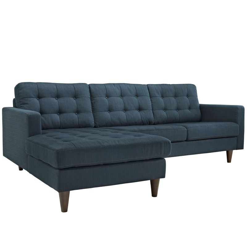 Empress Azure Fabric Tufted Sectional Sofa with Solid Wood Legs