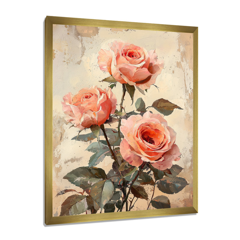 Morales - Décoration murale florale, H 20 po x l 12 po, Reproduction encadrée d'une seule photo, Doré
