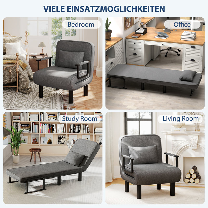 Upholstered 3-in-1 Convertible Linen Sleeper Chair, Dark Gray