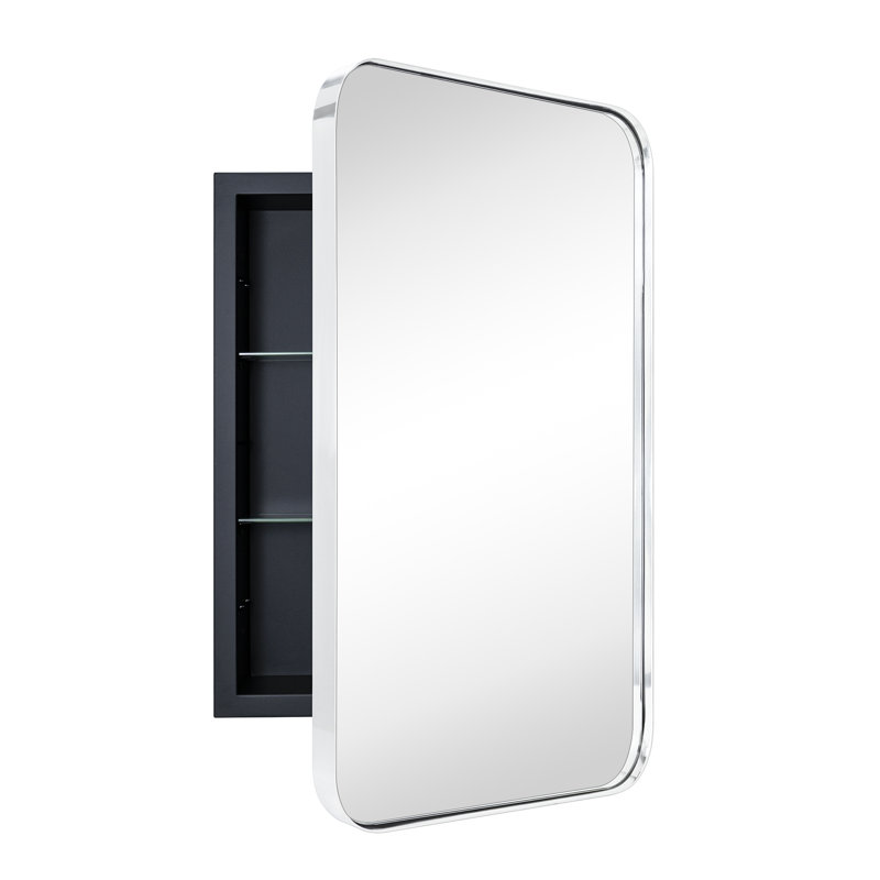 Armoire à pharmacie encastrée avec miroir et tablettes réglables Haslem, Chrome, H 24 po x l 16 po x P 4,96 po