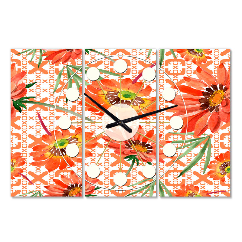 Très grande horloge murale florale i rétro Mid-Century