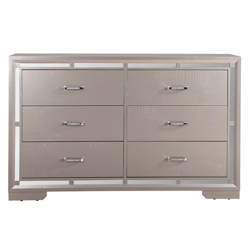 Silver Champagne Mirrored Double Dresser with Deep Drawers