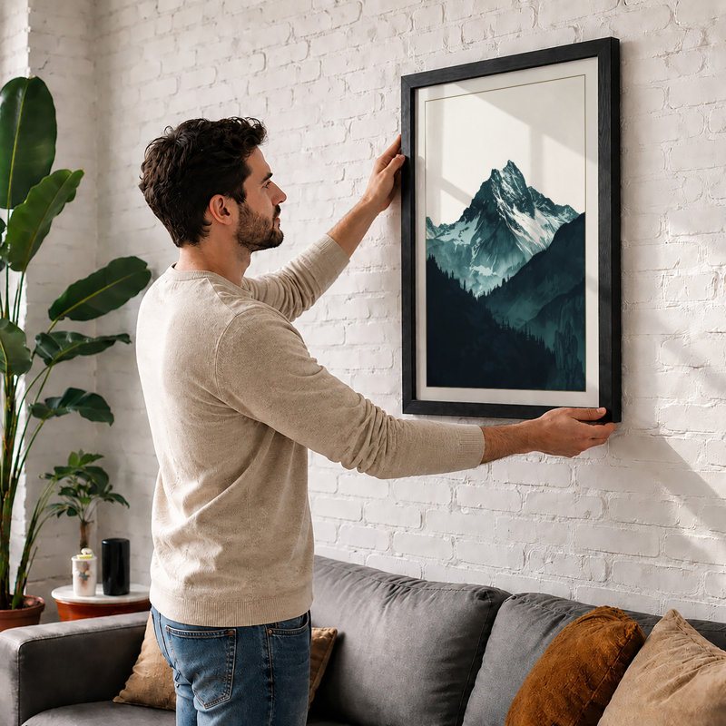 Mountain in Mist Scandinavian - Framed Print, Walnut, A4 - 29.7 x 21.0 cm