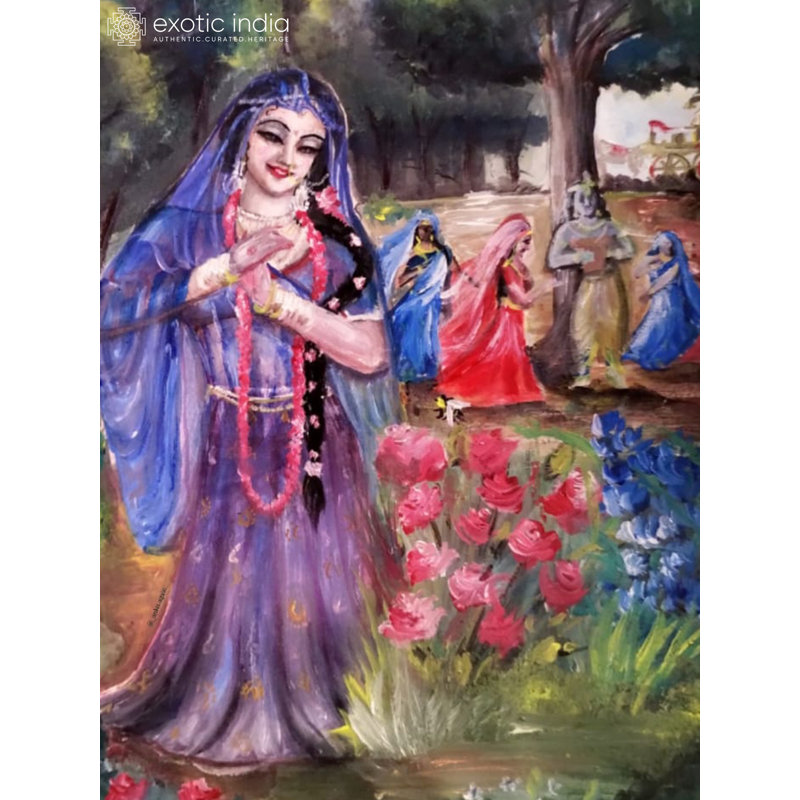 «Radha Rani in Memory of Lord Krishna», peinture acrylique - art mural indien romantique par Ankit 11,7 po x 8,3 po