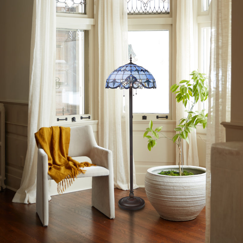 Modesti 64"H Tiffany-Stained Glass Floor Lamp, Blue