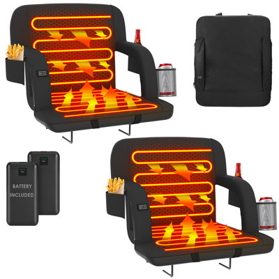 Siège chauffant pour stade avec support pour le dos, 3 niveaux de chaleur jusqu'à 150 ° F, fauteuil de gradin inclinable rembourré avec banc de puissance de 20 000 mah, siège pliant imperméable pour les sports et les événements extérieurs