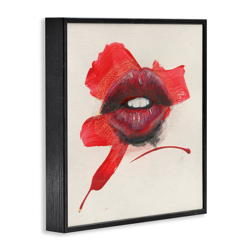  «Red Lips Paint Streak», art de la giclée encadrée par Daniel Houston, H 17 po x l 17 po, Giclée encadrée noir minuit