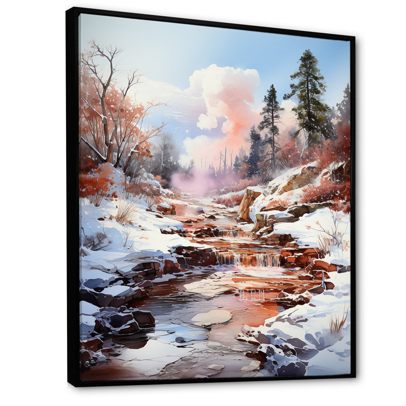 Geyser Winter Scenery sur toile, H 20 po x l 12 po x P 1 po, Cadre flottant noir