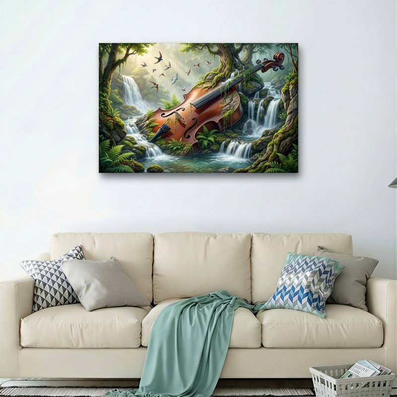 Ensemble de 1 tableau sur toile représentant un violon en forêt, H 20 po x l 30 po, Wrapped Canvas
