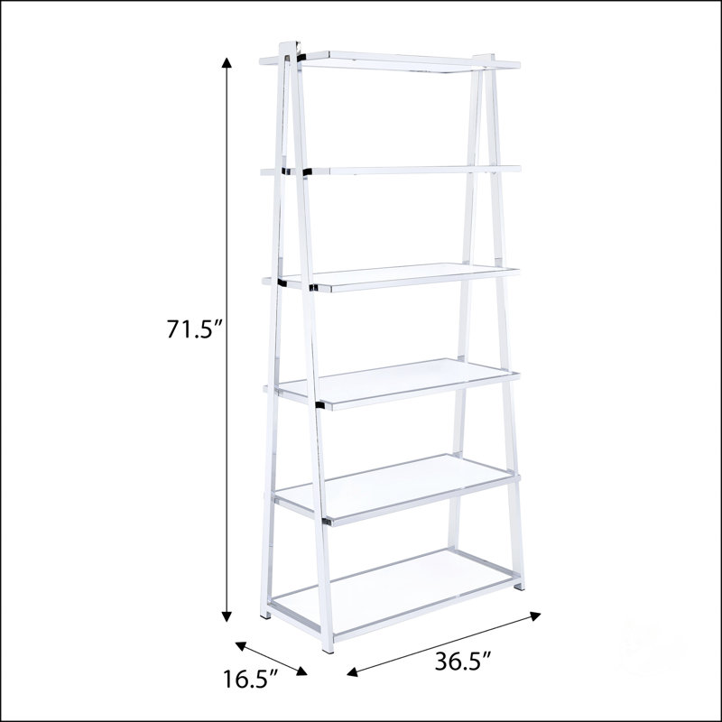 Bibliothèque blanche et chrome avec 6 tablettes, Blanc