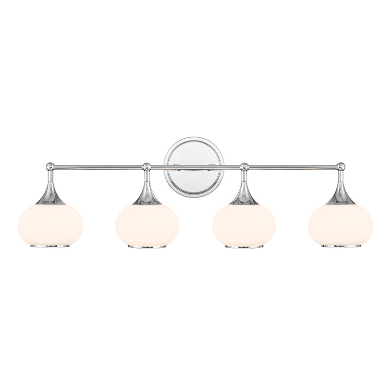 Dimmable Bathroom Wall Light with White Glass Shades, Chrome, 27cm H x 81.9cm W x 18.9cm D , 4