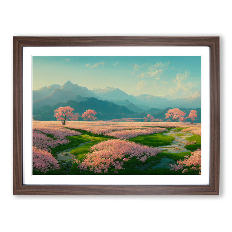 Spring Landscape Mountains - Single Picture Frame Print, Walnut, 25cm H x 34cm W x 2cm D