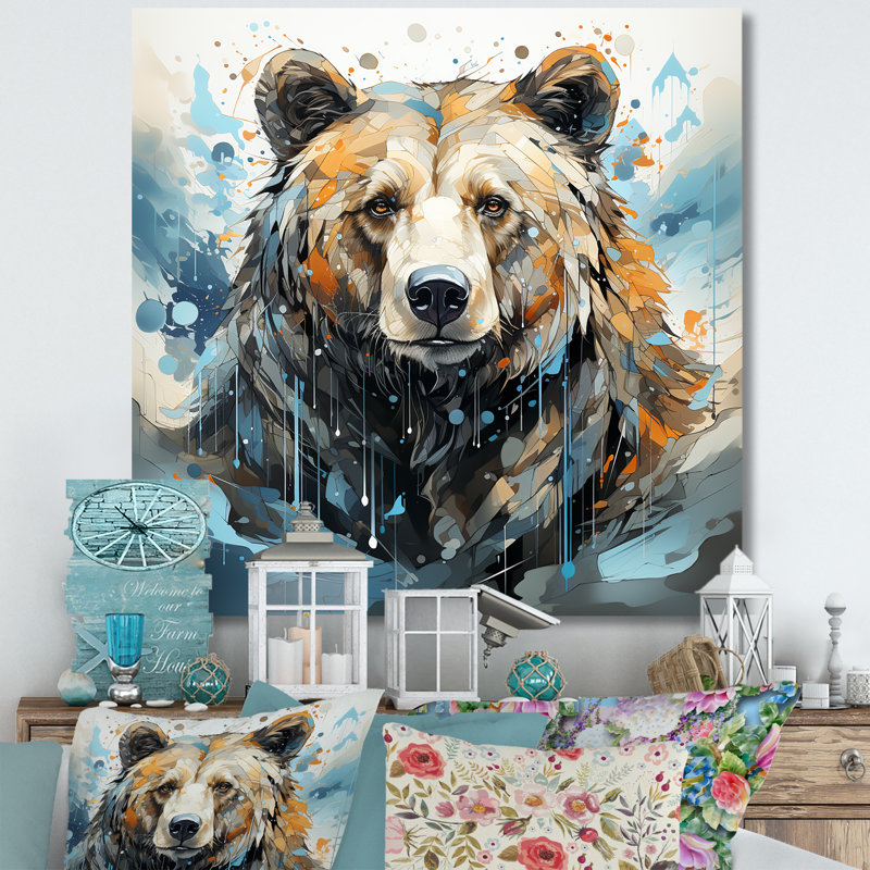 Représentation abstraite d'un mouvement d'ours sur toile, H 24 po x l 24 po x P 1 po, Toile tendue