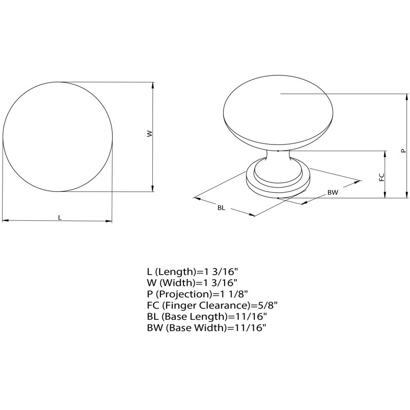 1 3/16" Diameter Mushroom Knob Multipack, Matte Black