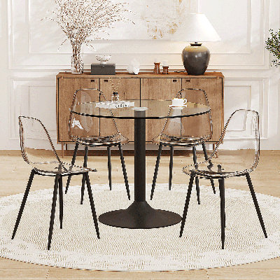 Dining Table Set For 4, 35" Glass Top Kitchen Table And Chairs For Small Spaces