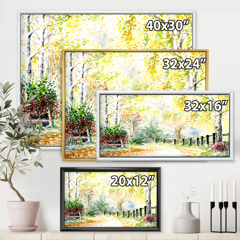 Paysage d'automne, paysage dans l'après-midi, reproduction sur toile flottante, H 16 po x l 32 po x p 1 po, Doré