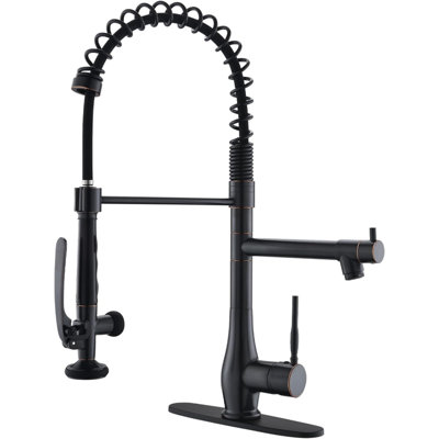 Kitchen Faucet with Pull Down Sprayer, Single Handle High Pressure Kitchen Sink Faucet, Commercial Double-Headed Kitchen Faucets Sink with Deck Plate
