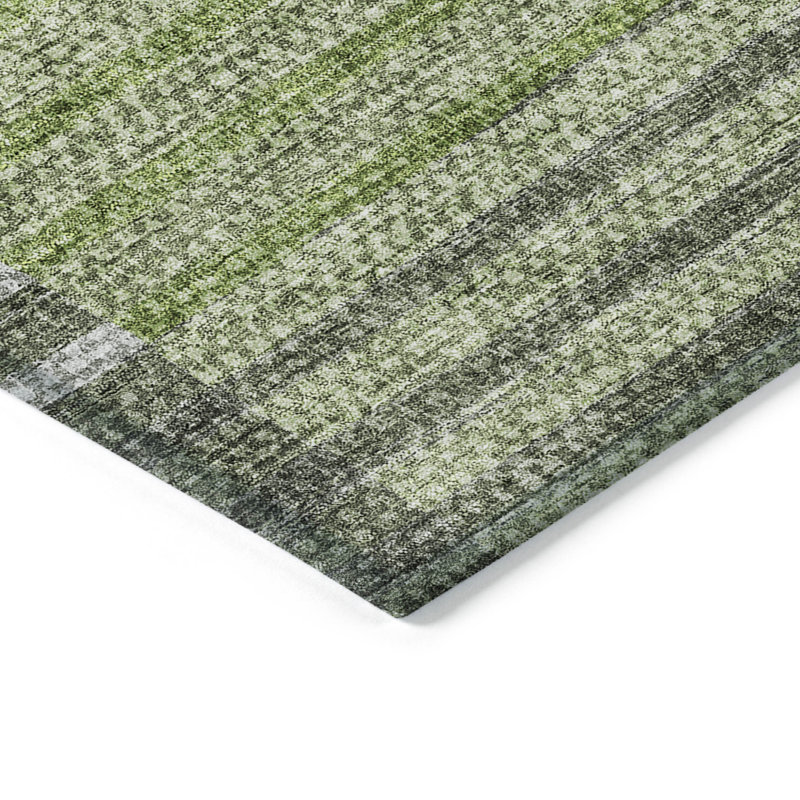 HomeRoots 3' X 5' Green And Olive Green Striped Washable Indoor Outdoor Area Rug