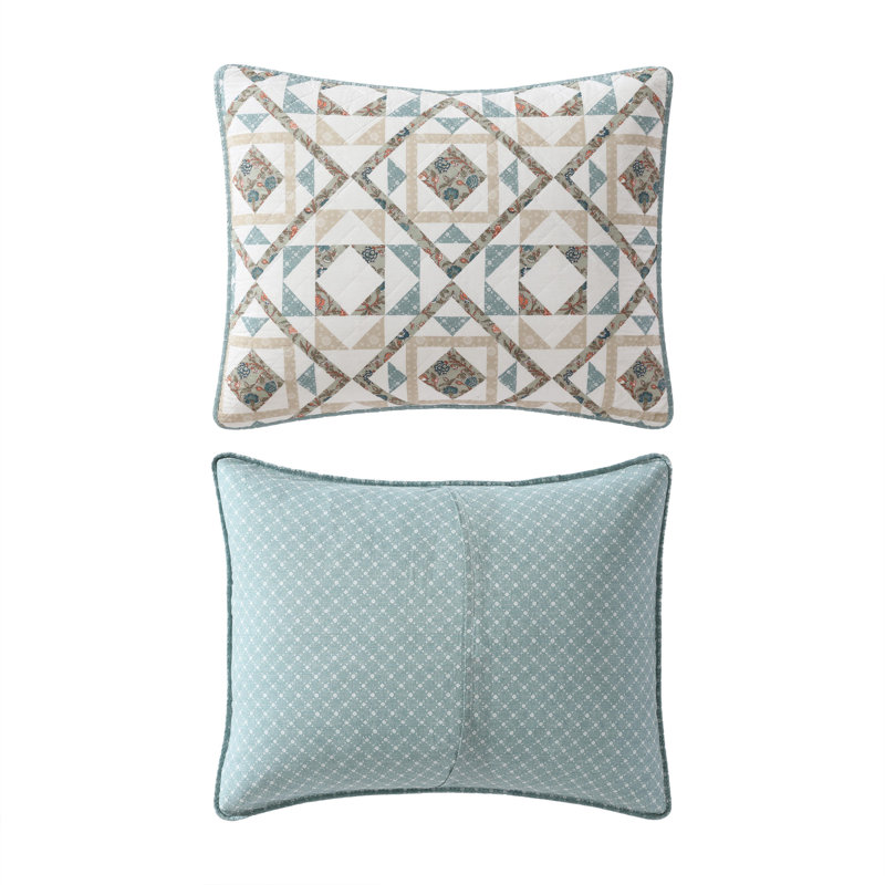 Annie Blue and Beige Cotton Twin Reversible Quilt Set