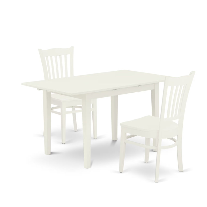 L'ensemble de meubles de salle à manger 3 pièces comprend une table de cuisine rectangulaire avec rallonge papillon et 2 chaises de salle à manger, 32 x 54 pouces, blanc lin