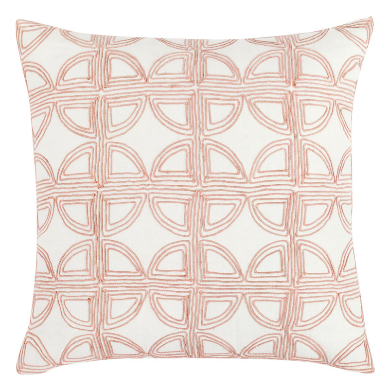 22" Pink and Ivory Geometric Embroidered Linen Square Pillow
