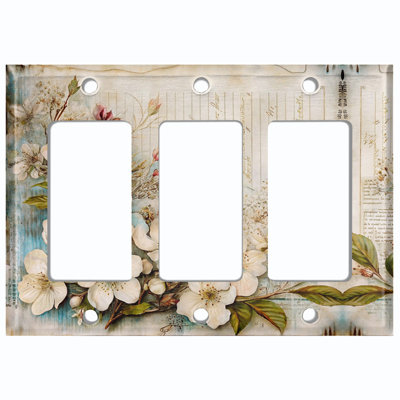 Metal Light Switch Plate Cover; US Standard Size 3 Gang GFI Rocker - Vintage Elegant Floral Letter