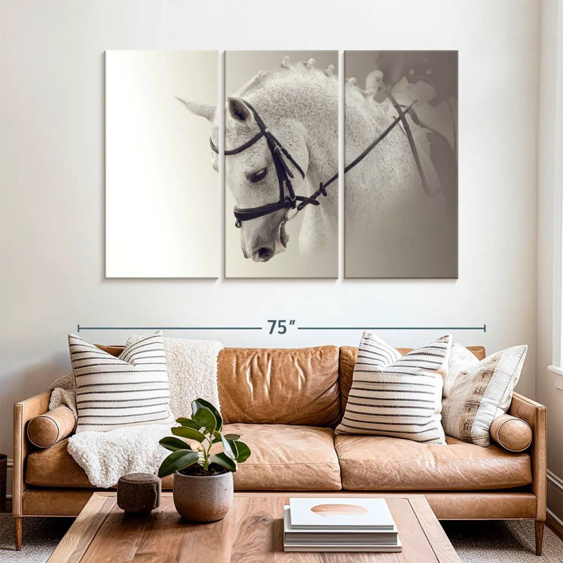Cheval de dressage blanc, H 42 po x l 65 po