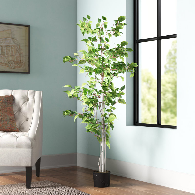 152.4 cm H Faux Birch Tree Plant in Resin Planter