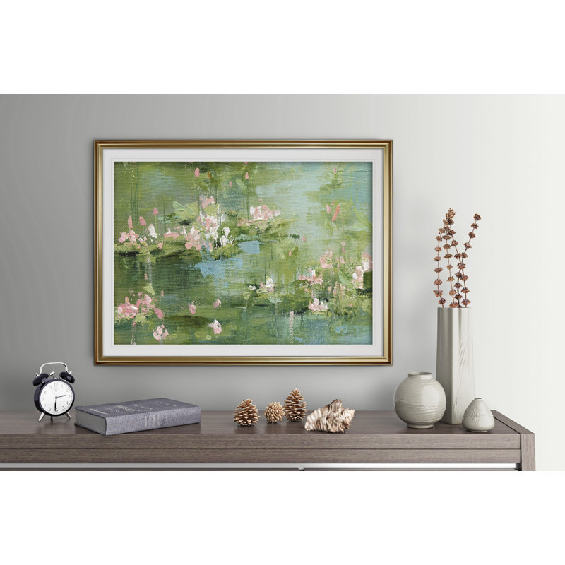" Celadon Waterlilies I ", Gold, 28" H x 38" W x 1.5" D