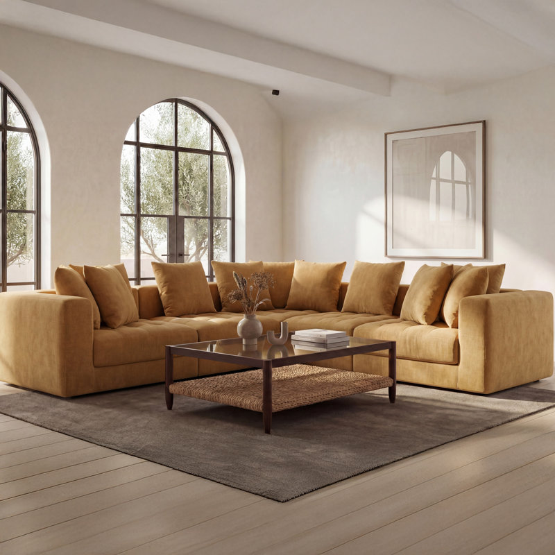 Davie Classic L Modular Sectional Olive, Yellow Polyester