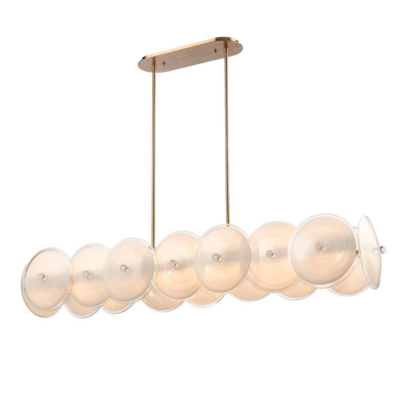 Lustre linéaire en or laqué 53,5 po Tallulah avec verre tourbillon blanc et bordure transparente