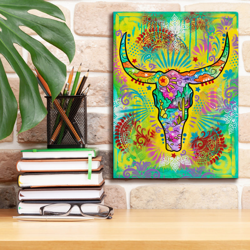 «Longhorn Skull» par Dean Russo, art mural sur toile, H 16 po x l 12 po x P 0,75 po