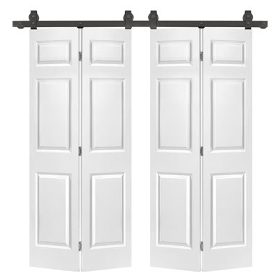 Ensemble de portes de grange composites à panneau double en bois aggloméré blanc 72 po x 80 po